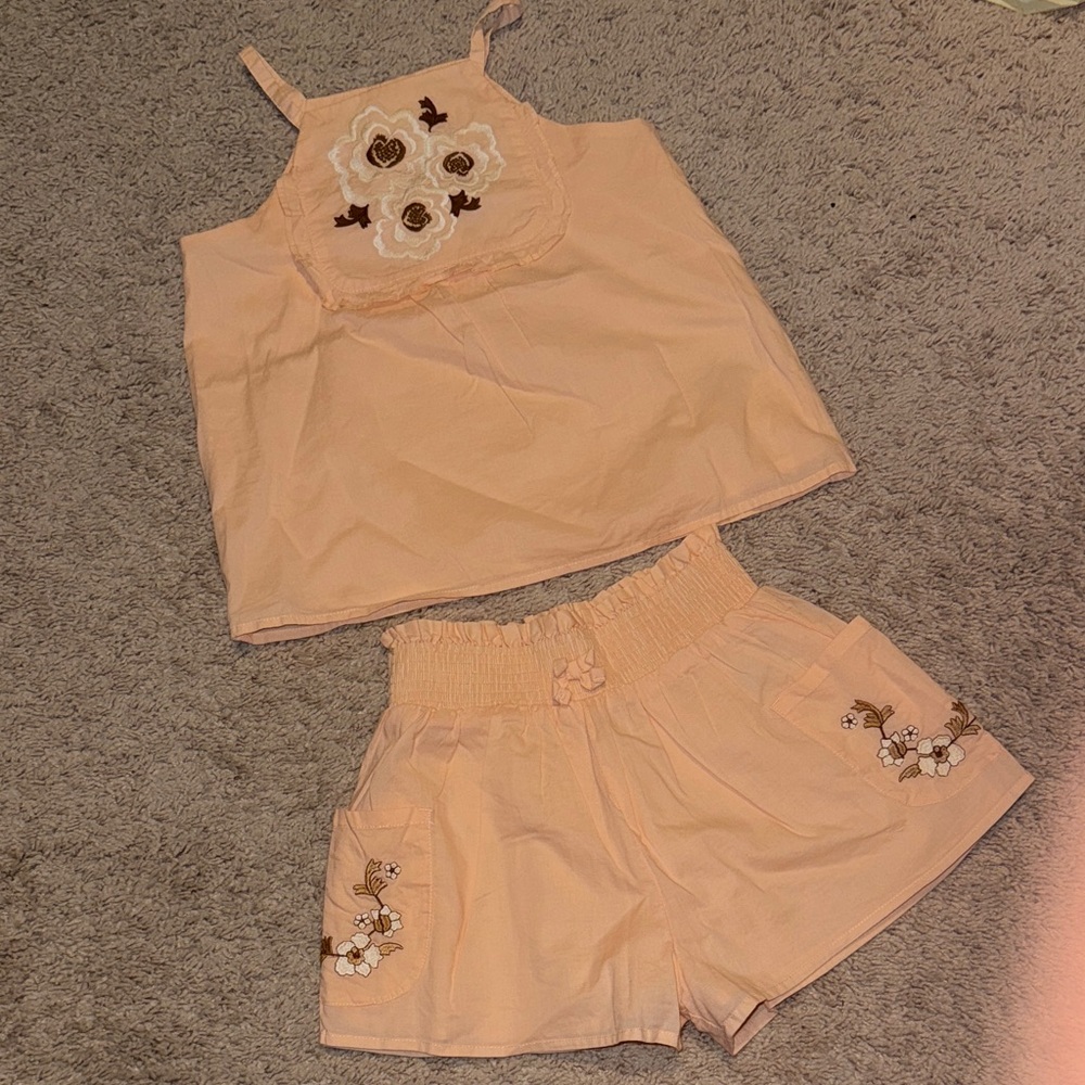 Janie and Jack Peach Embroidered Kids Set